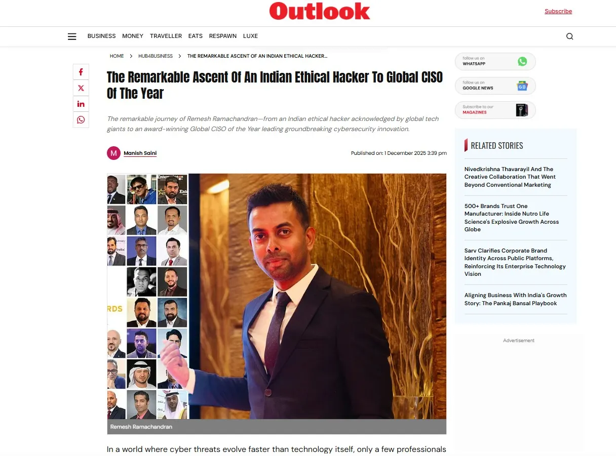 Outlook Story - The Remarkable Ascent of an Indian ethical hacker to global CISO of the year