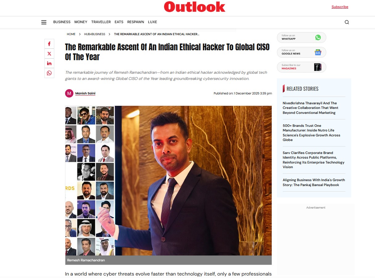 Outlook Story - The Remarkable Ascent of an Indian ethical hacker to global CISO of the year