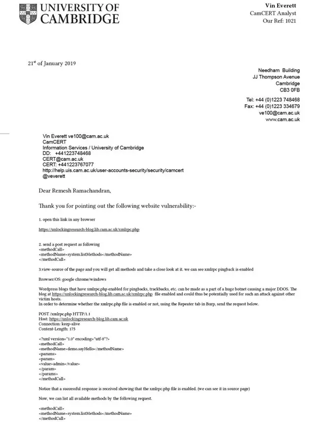 University of Cambridge Acknowledgement - Remesh Ramachandran - Remesh Ramachandran
