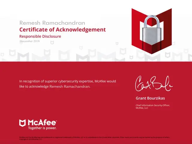 McAfee Acknowledgement - Remesh Ramachandran - Remesh Ramachandran