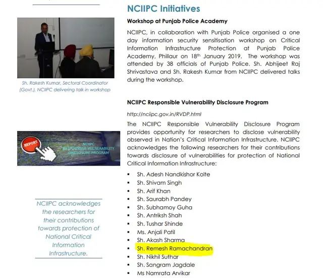NCIIPC Responsible Vulnerability Disclosure Program — Remesh Ramachandran
