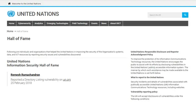 United Nations Information Security Hall of Fame — Remesh Ramachandran